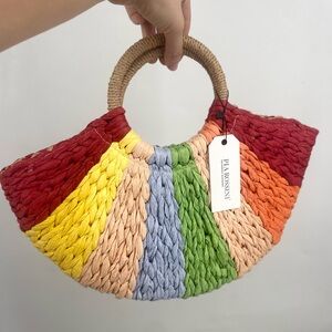 NEW Pisa Rossini Rainbow wicker tote bag NWT beachbag Resort Boho oversized Tan